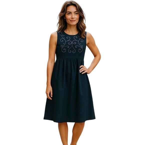 Vintage Herman Geist Dress Mixed Wool Velvet Deep Navy Blue Empire Waist 14P - Picture 2 of 11